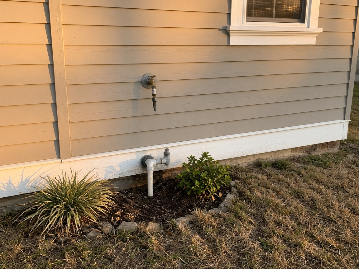 Residential utility connection in warm Texas light